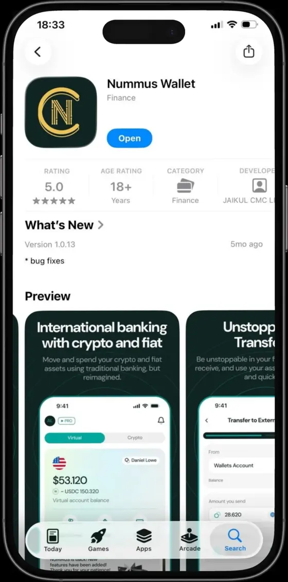Open the Nummus Wallet App