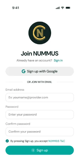 Nummus app screen 1