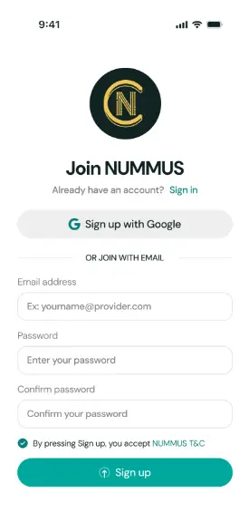 Nummus app screen 1