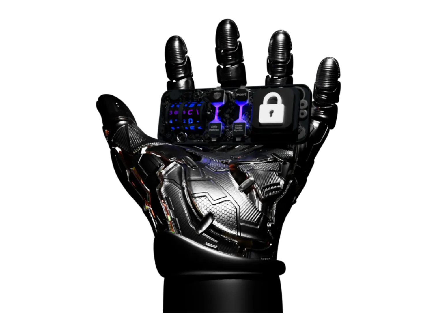 Cybernetic hand holding encryption module